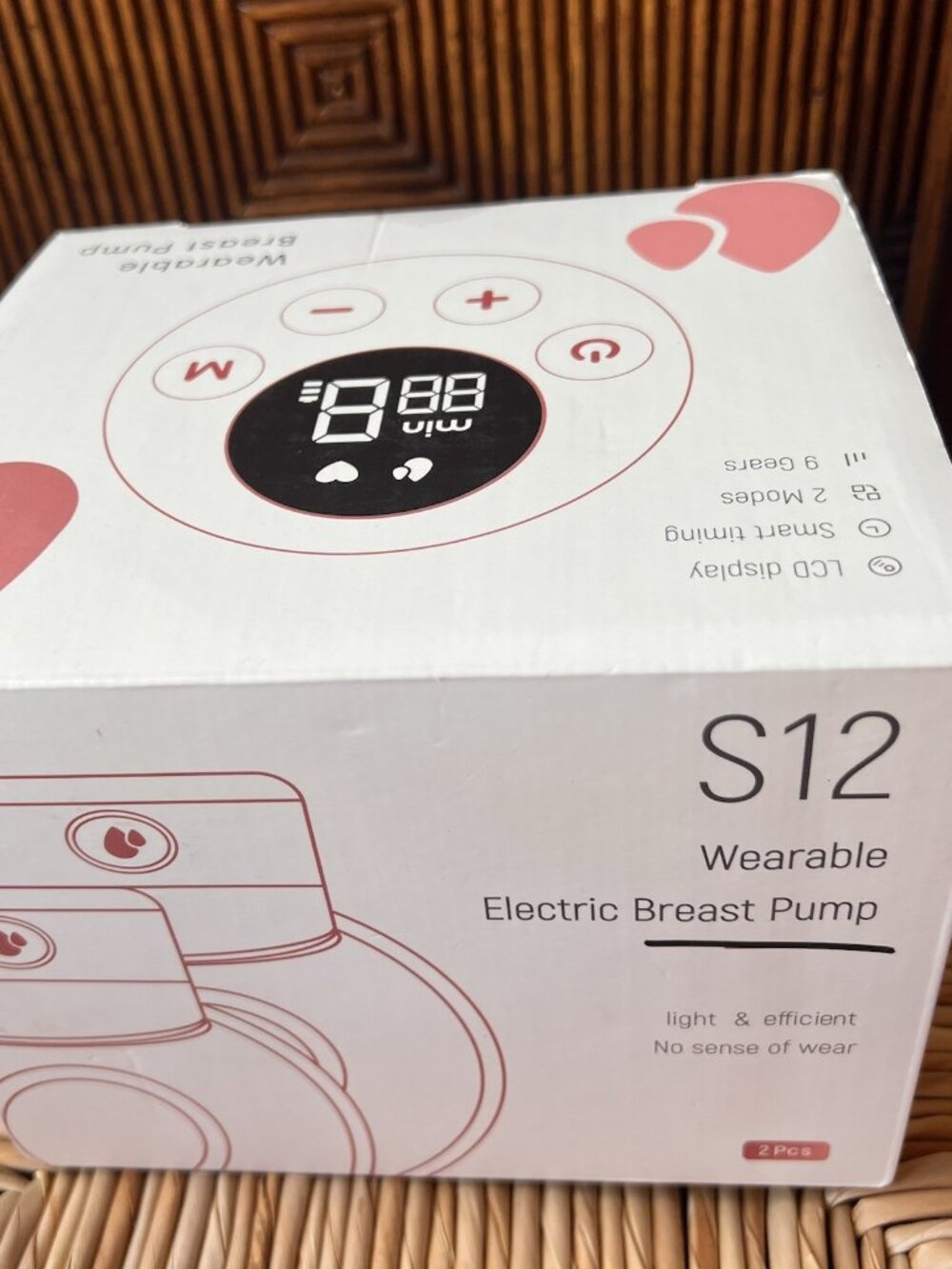 S12 Wearable Electric Breast Pump LCD Desplay 2 Pieces 9 Suction Levels New/Seal